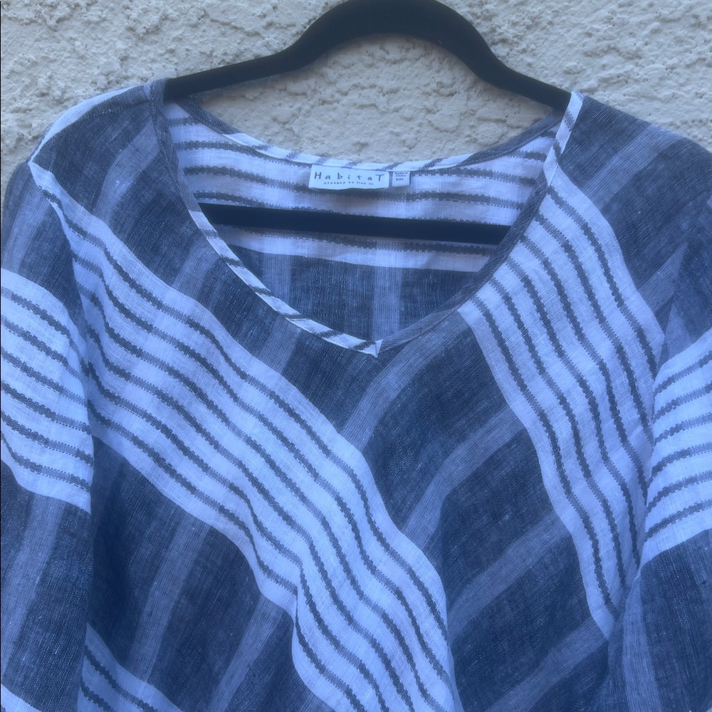 Habitat Clothes to Live In Grey Stripe Linen Tunic Blouse Womens Size XXL - Picture 3 of 7